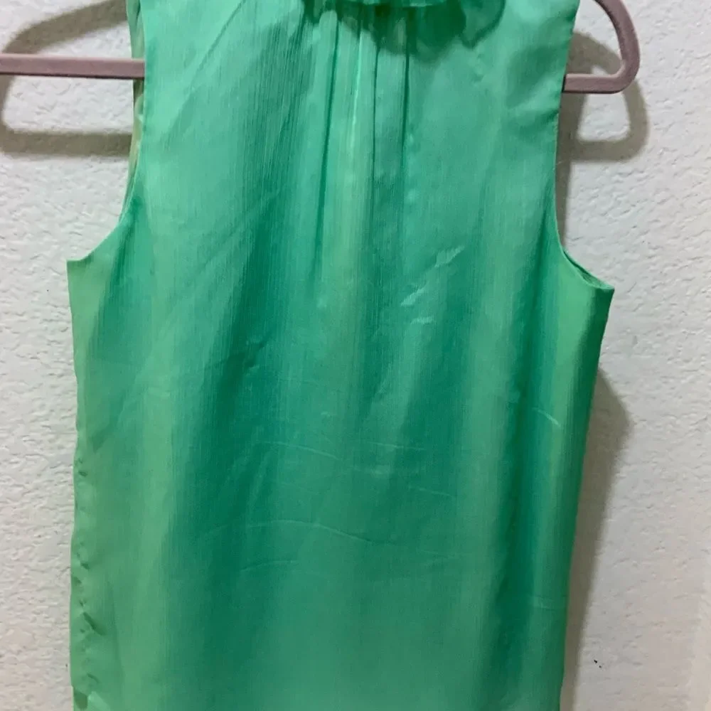 Jcrew Green Ruffle Neck lined Blouse Size 4